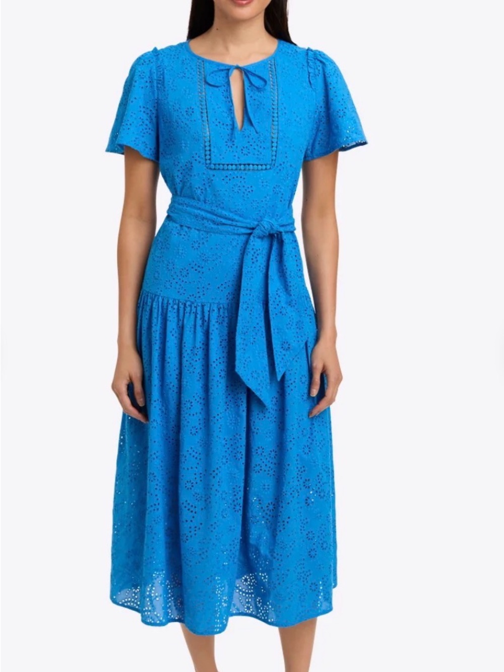 Draper James 100% Cotton Cobalt Blue Mia Midi Dress in Eyelet